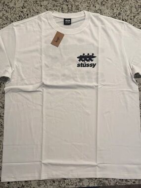 Stussy White Short Sleeve Tee with Black Logo